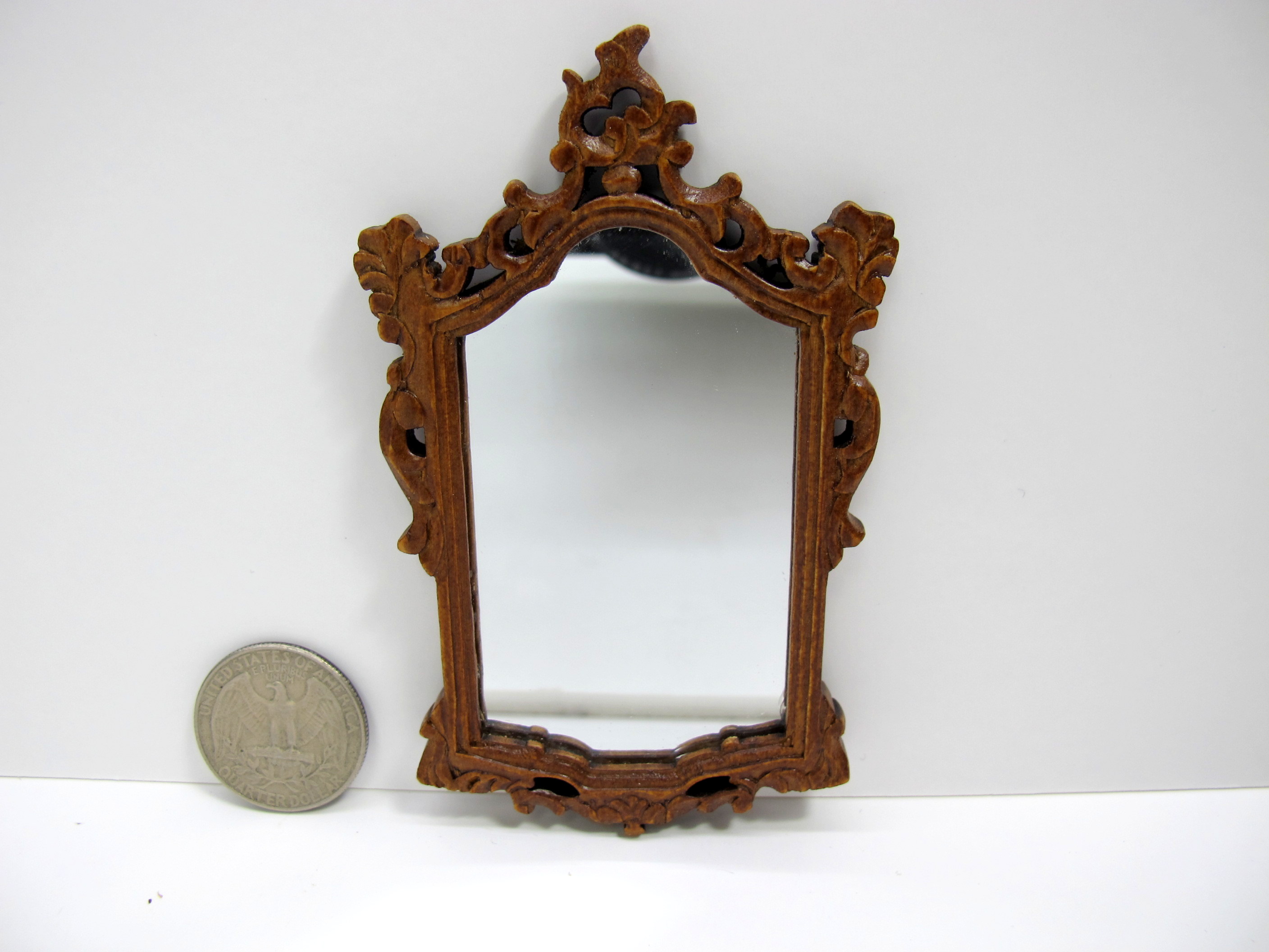 1:12 Scale Miniature Doll House Carved Mirror Finished In Walnut
