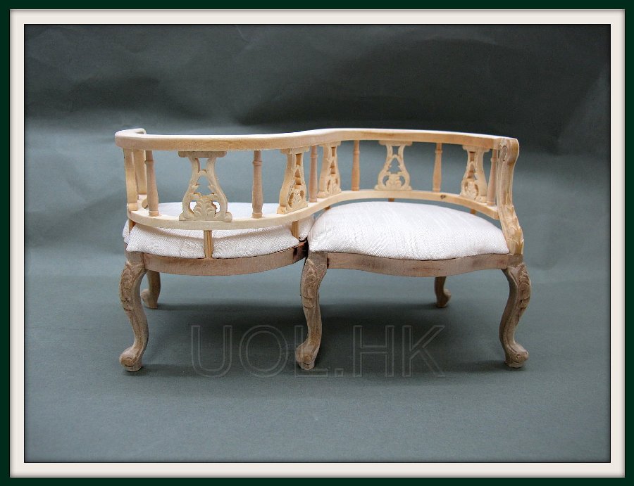 1:6 Scale Unfinished Wooden Lover Chair For Barbie