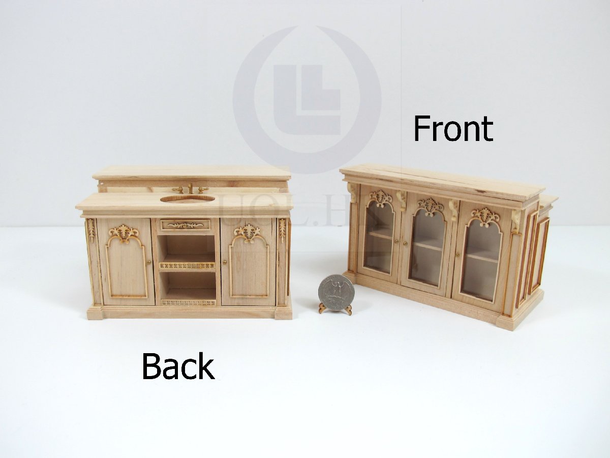 1:12 Scale Miniature French Provincial Kitchen Stock Cabinet Finished in walnut 