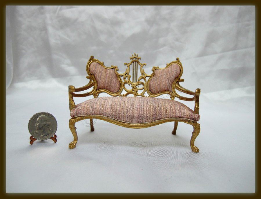 1:12 Scale Doll House Royale Striped Gilt Love Seat