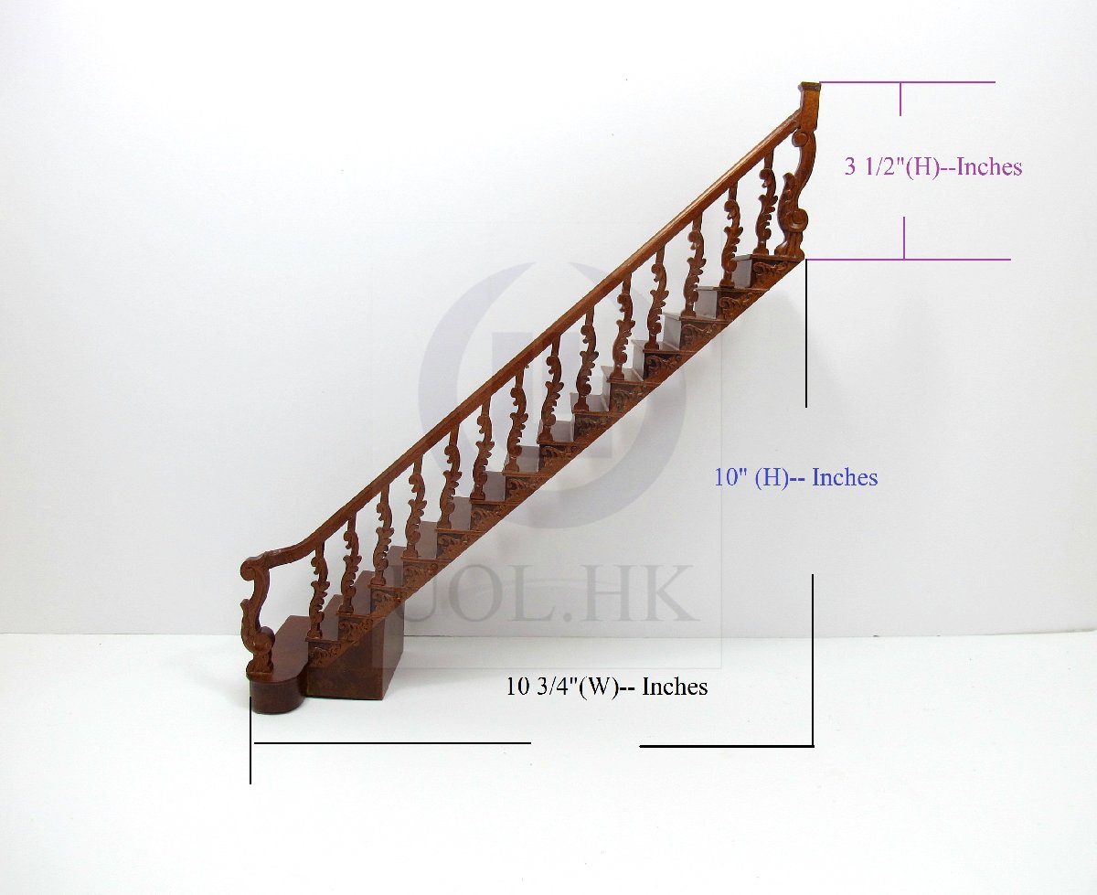 Wooden 1:12 Scale Grand Right Staircase For Doll House [WN]