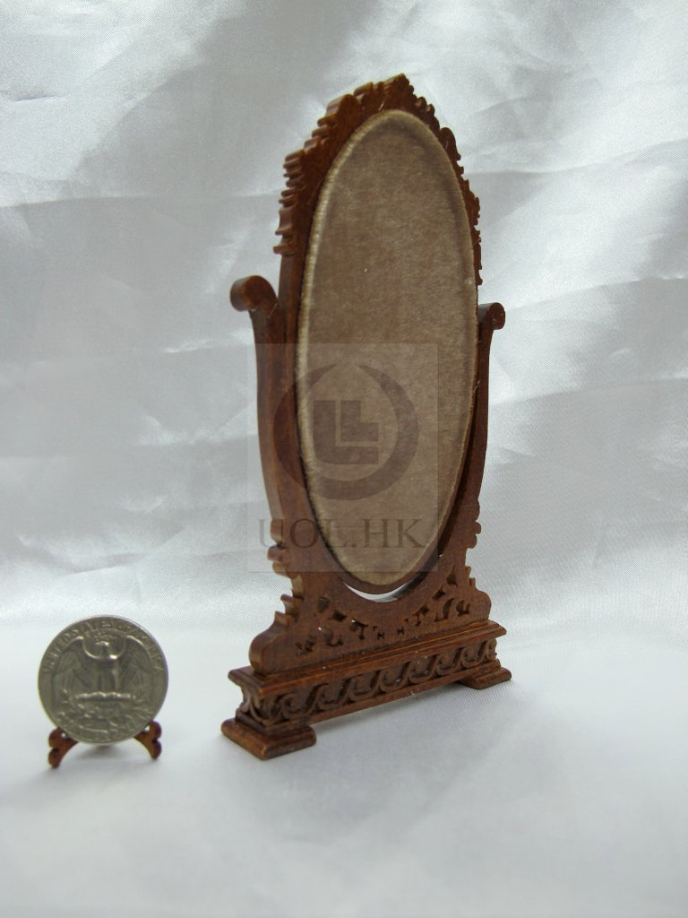 Wood Carved Miniature 1:12 Scale Doll House Cheval Mirror