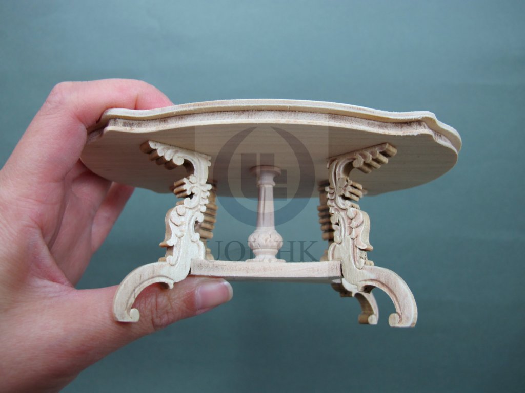 Miniature Dollhouse 1"Scale Wooden Carved Dining Table-Unpainted