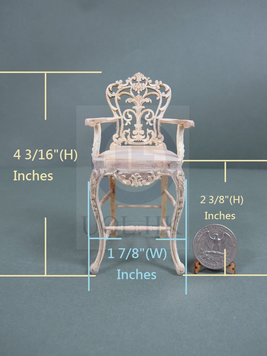 Miniature 1:12 Scale Carved Bar Stool For Doll House[Unfinished]