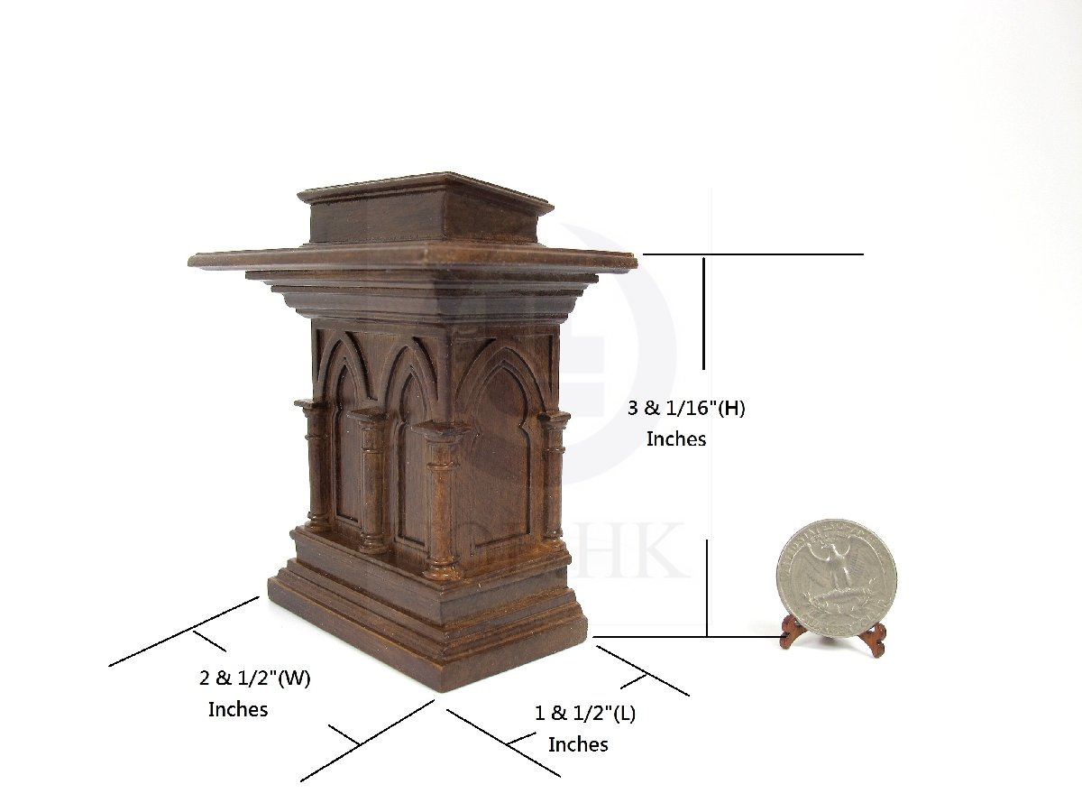 1:12 Scale Miniature Wooden Gothic Carved Podium Or Lectern[mw]
