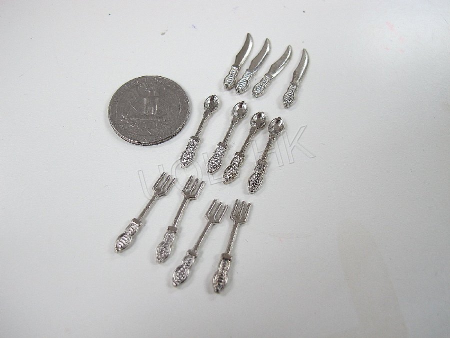 Dollhouse Metal Fork Spoon Knife Tableware-12pcs